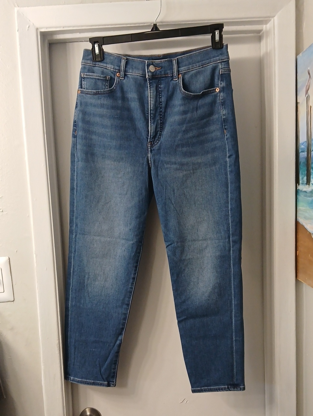 Express Women's Slim Straight Jeans in Medium Blue Wash Mom Jean